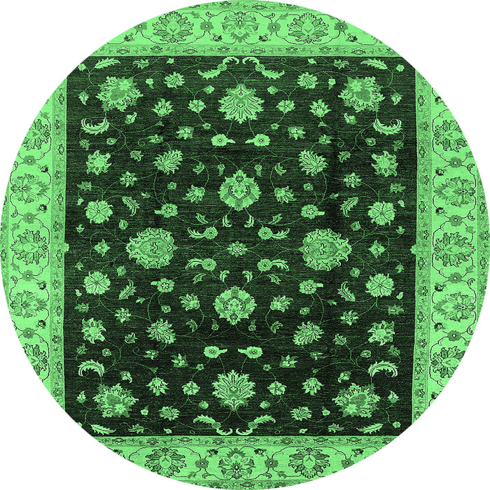 Round Machine Washable Oriental Emerald Green Traditional Area Rugs, wshurb605emgrn