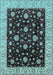 Machine Washable Oriental Light Blue Traditional Rug, wshurb605lblu