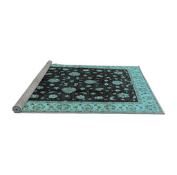 Sideview of Machine Washable Oriental Light Blue Traditional Rug, wshurb605lblu