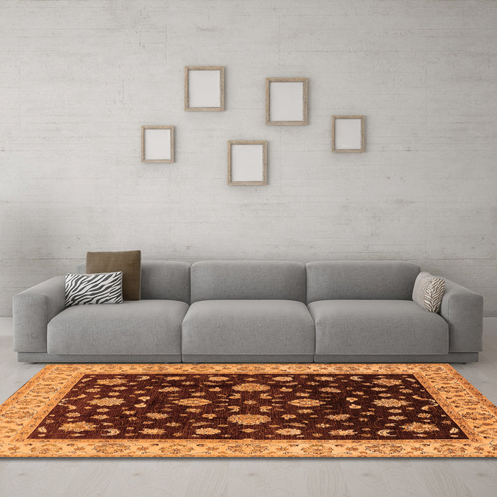 Machine Washable Oriental Orange Traditional Area Rugs in a Living Room, wshurb605org