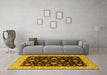 Machine Washable Oriental Yellow Traditional Rug in a Living Room, wshurb605yw