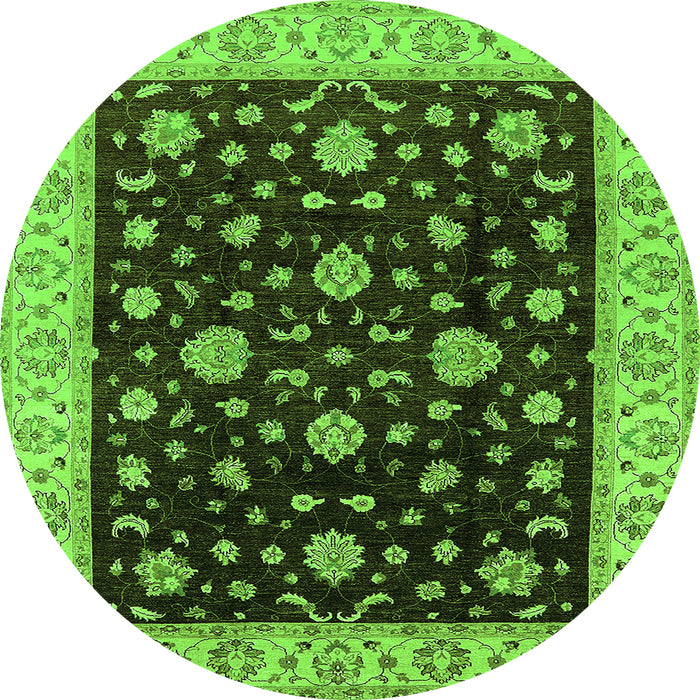 Round Oriental Green Traditional Rug, urb605grn