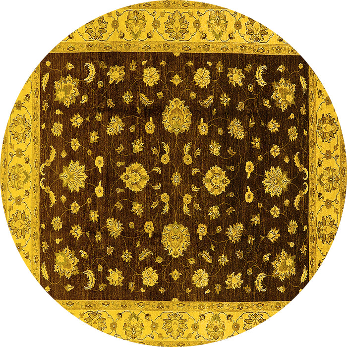 Round Oriental Yellow Traditional Rug, urb605yw