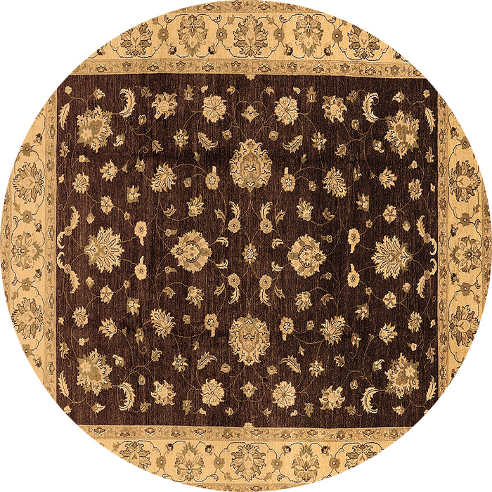Round Oriental Brown Traditional Rug, urb605brn