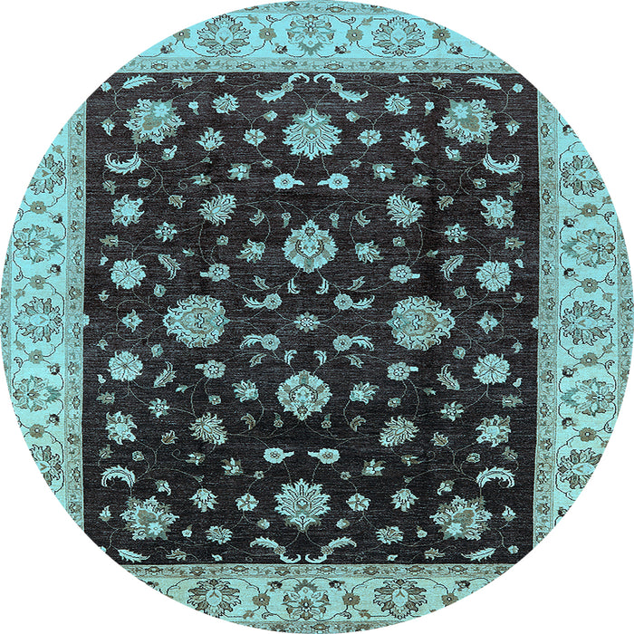 Round Oriental Light Blue Traditional Rug, urb605lblu