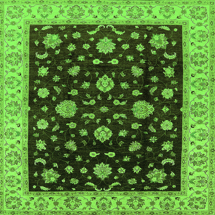 Square Machine Washable Oriental Green Traditional Area Rugs, wshurb605grn