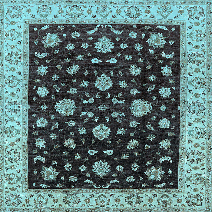 Square Machine Washable Oriental Light Blue Traditional Rug, wshurb605lblu