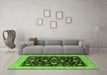 Machine Washable Oriental Green Traditional Area Rugs in a Living Room,, wshurb605grn