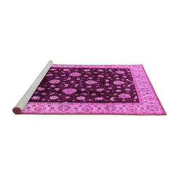 Sideview of Machine Washable Oriental Pink Traditional Rug, wshurb605pnk