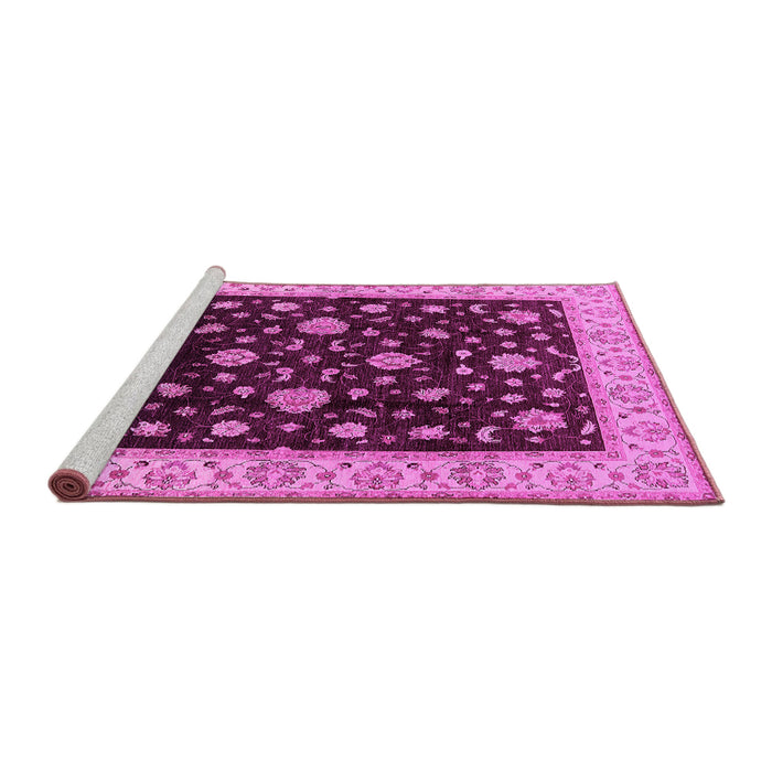 Sideview of Machine Washable Oriental Pink Traditional Rug, wshurb605pnk