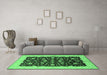 Machine Washable Oriental Emerald Green Traditional Area Rugs in a Living Room,, wshurb606emgrn