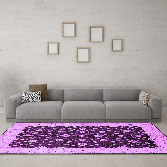 Machine Washable Oriental Purple Traditional Area Rugs in a Living Room, wshurb606pur