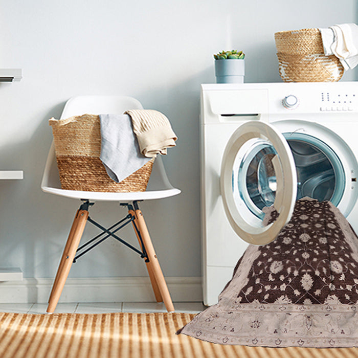 Machine Washable Industrial Modern Bakers Brown Rug in a Washing Machine, wshurb606