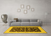 Machine Washable Oriental Yellow Traditional Rug in a Living Room, wshurb606yw