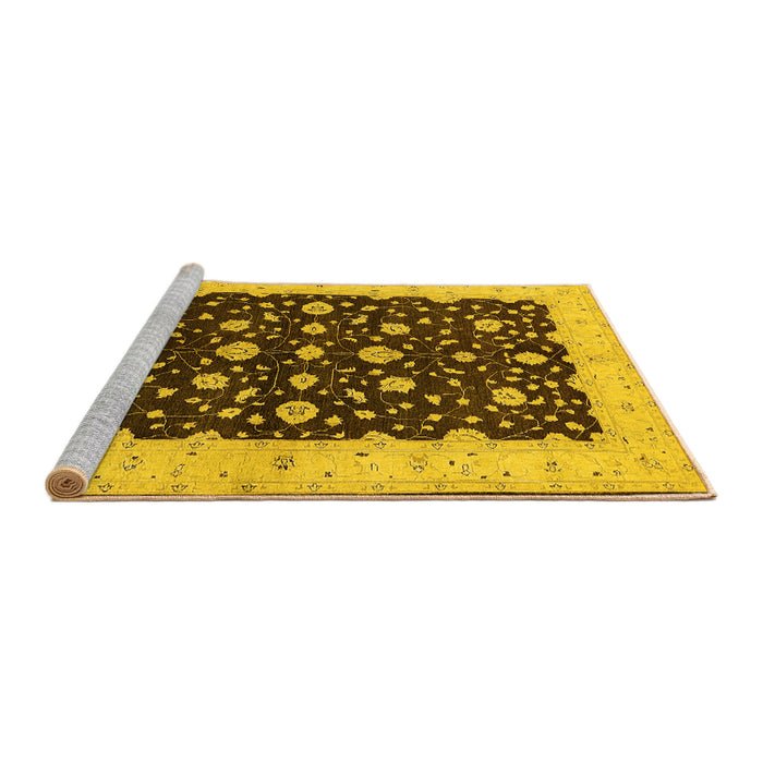 Sideview of Machine Washable Oriental Yellow Traditional Rug, wshurb606yw