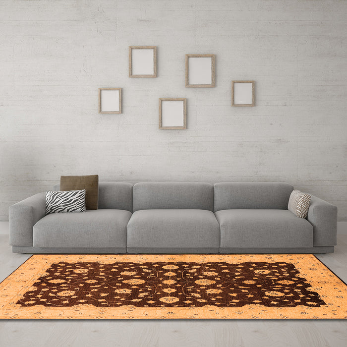 Machine Washable Oriental Orange Traditional Area Rugs in a Living Room, wshurb606org