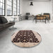 Round Mid-Century Modern Bakers Brown Oriental Rug in a Office, urb606