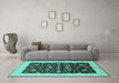 Machine Washable Oriental Turquoise Traditional Area Rugs in a Living Room,, wshurb606turq