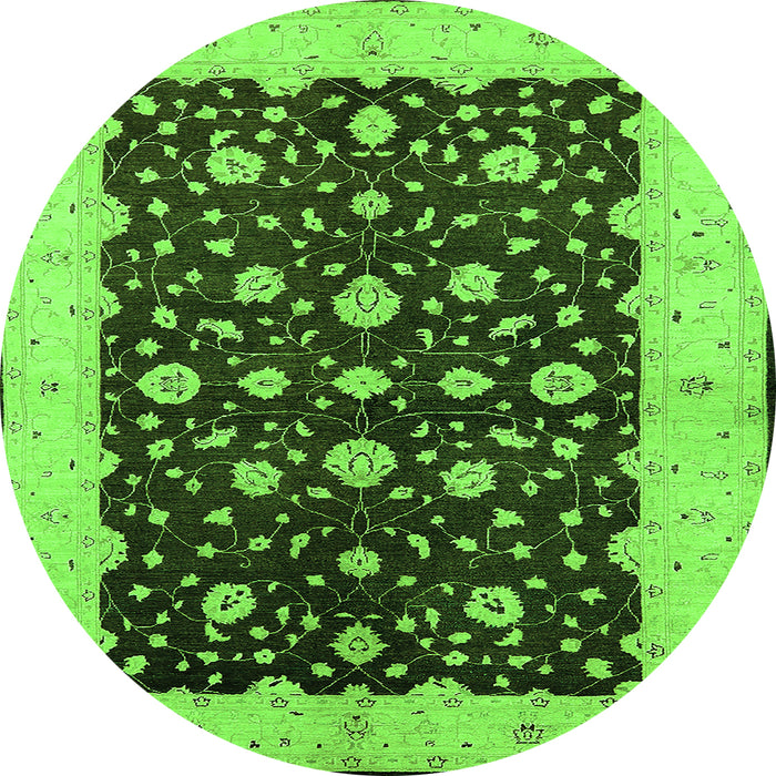 Round Machine Washable Oriental Green Traditional Area Rugs, wshurb606grn