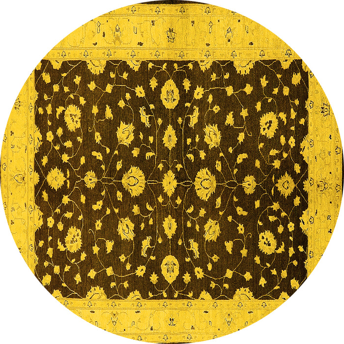 Round Machine Washable Oriental Yellow Traditional Rug, wshurb606yw