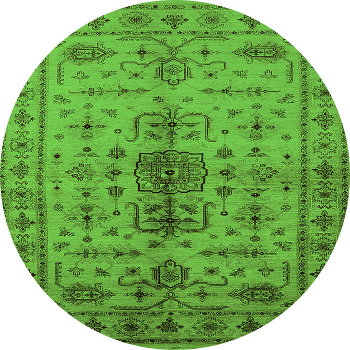 Round Machine Washable Oriental Green Traditional Area Rugs, wshurb607grn