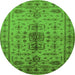 Round Machine Washable Oriental Green Traditional Area Rugs, wshurb607grn