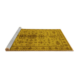 Sideview of Machine Washable Oriental Yellow Traditional Rug, wshurb607yw