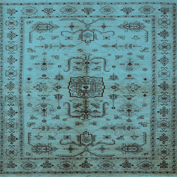 Square Machine Washable Oriental Light Blue Traditional Rug, wshurb607lblu