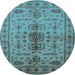 Round Oriental Light Blue Traditional Rug, urb607lblu