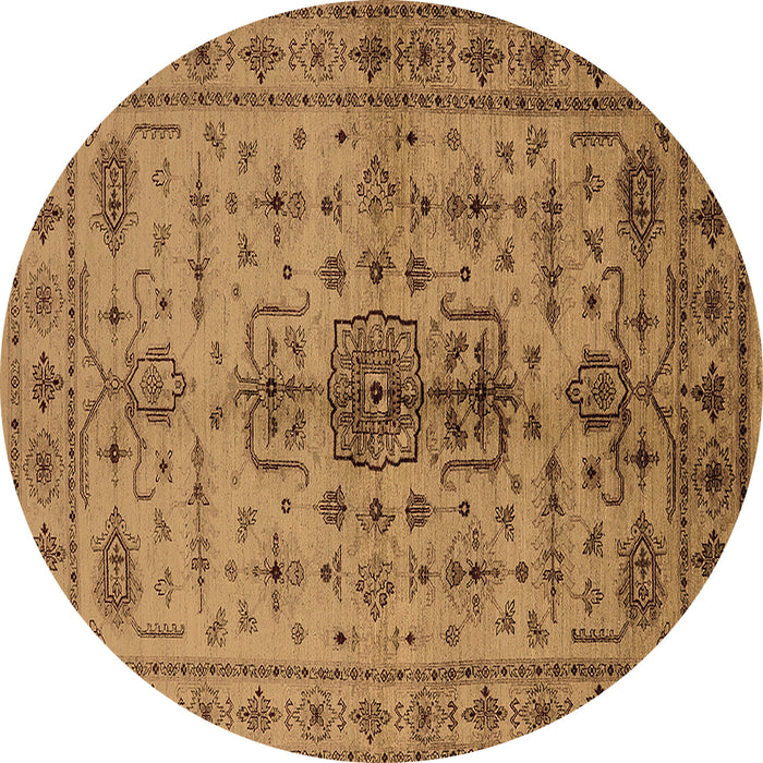 Round Machine Washable Oriental Brown Traditional Rug, wshurb607brn