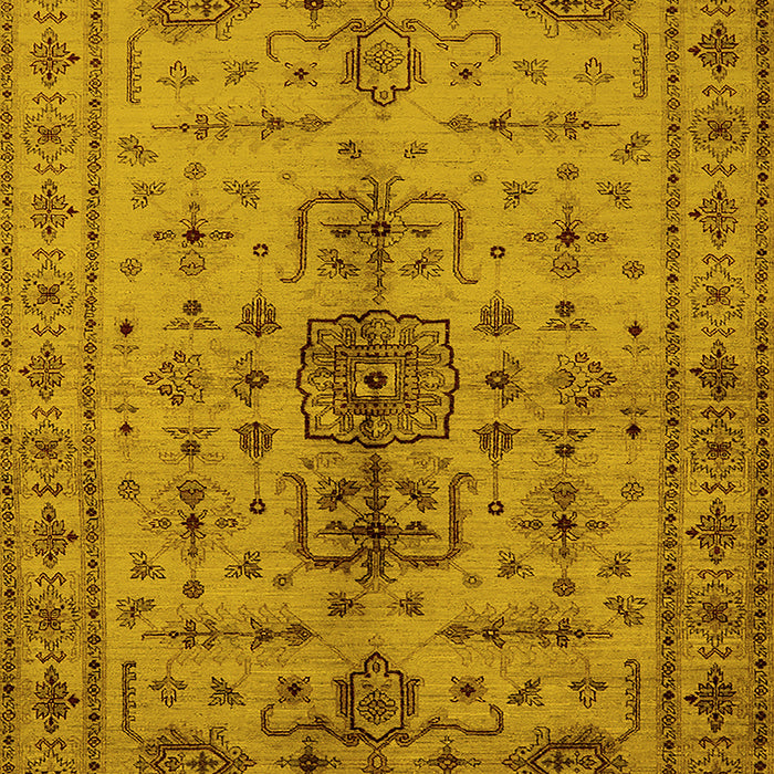 Machine Washable Oriental Yellow Traditional Rug, wshurb607yw