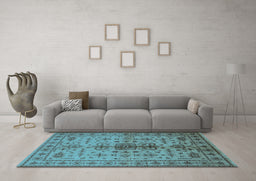 Machine Washable Oriental Light Blue Traditional Rug in a Living Room, wshurb607lblu