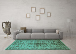 Machine Washable Oriental Turquoise Traditional Area Rugs in a Living Room,, wshurb607turq