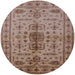Round Mid-Century Modern Sienna Brown Oriental Rug, urb607