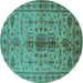 Round Oriental Turquoise Traditional Rug, urb607turq