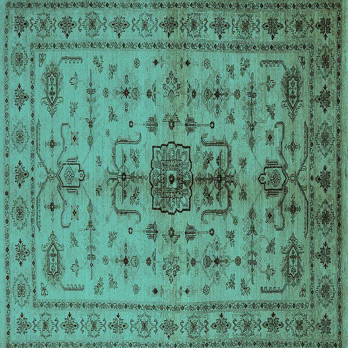 Square Machine Washable Oriental Turquoise Traditional Area Rugs, wshurb607turq