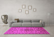 Machine Washable Oriental Pink Traditional Rug in a Living Room, wshurb607pnk