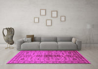 Machine Washable Oriental Pink Traditional Rug, wshurb607pnk