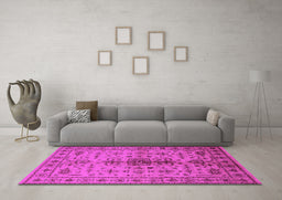Machine Washable Oriental Pink Traditional Rug in a Living Room, wshurb607pnk
