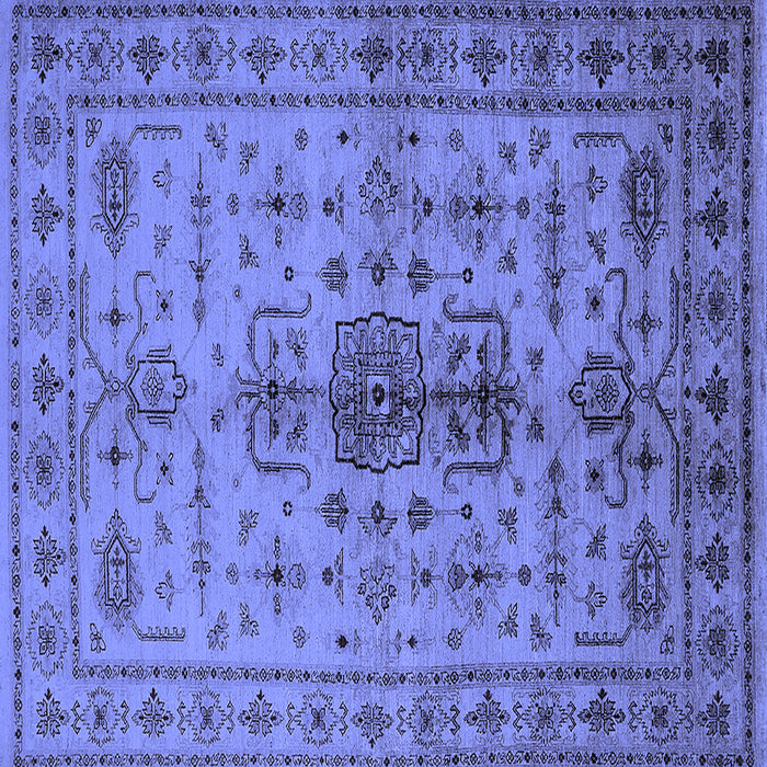 Square Machine Washable Oriental Blue Traditional Rug, wshurb607blu