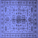 Square Machine Washable Oriental Blue Traditional Rug, wshurb607blu