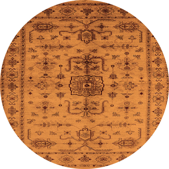 Round Machine Washable Oriental Orange Traditional Area Rugs, wshurb607org