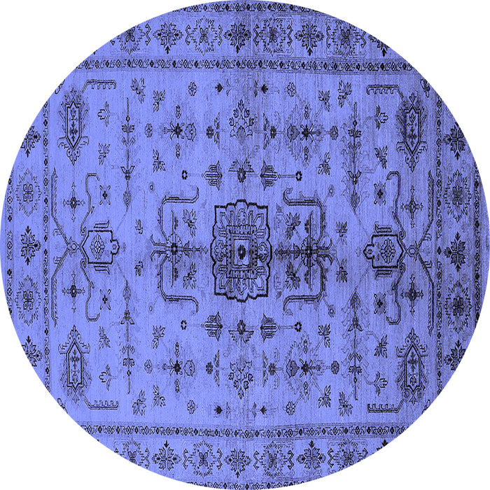 Round Machine Washable Oriental Blue Traditional Rug, wshurb607blu