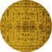 Round Machine Washable Oriental Yellow Traditional Rug, wshurb607yw