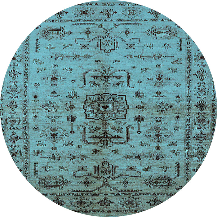 Round Machine Washable Oriental Light Blue Traditional Rug, wshurb607lblu