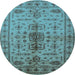 Round Machine Washable Oriental Light Blue Traditional Rug, wshurb607lblu