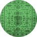 Round Machine Washable Oriental Emerald Green Traditional Area Rugs, wshurb607emgrn