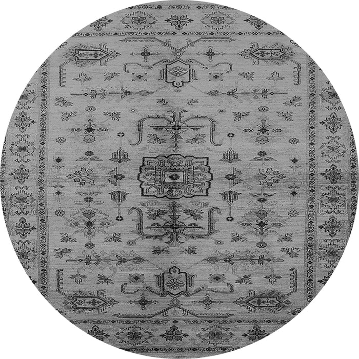 Round Machine Washable Oriental Gray Traditional Rug, wshurb607gry
