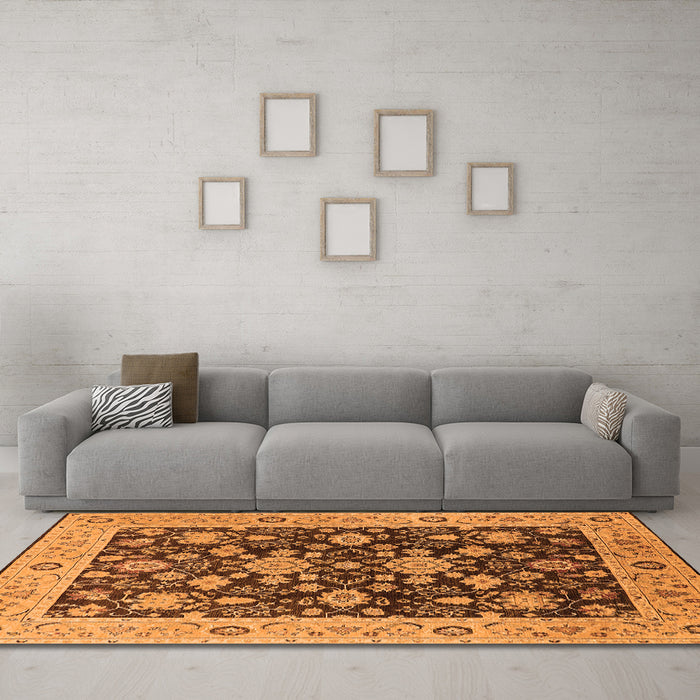 Machine Washable Oriental Orange Traditional Area Rugs in a Living Room, wshurb608org