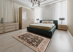 Mid-Century Modern Reddish Brown Oriental Rug in a Bedroom, urb608